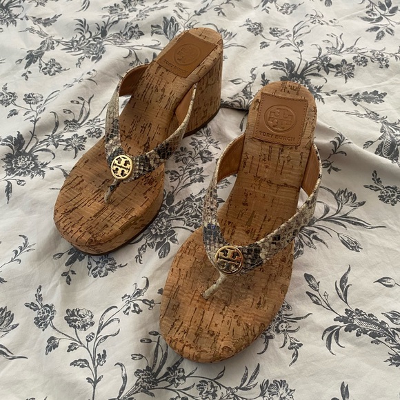Tory Burch Snakeskin Wedge Sandals